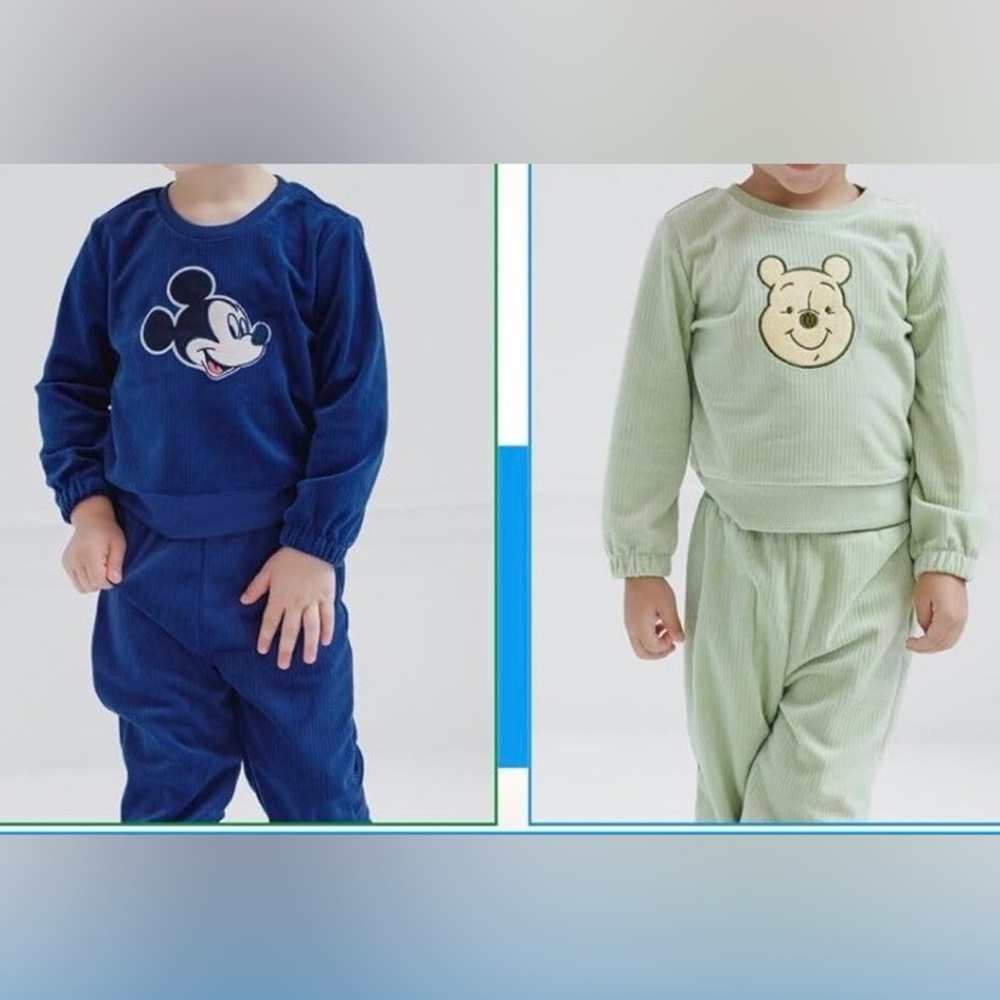 Disney Lightweight Ribbed Velour Sweatshirt & Jogger Pants Outfit 2 Sets Size 2T